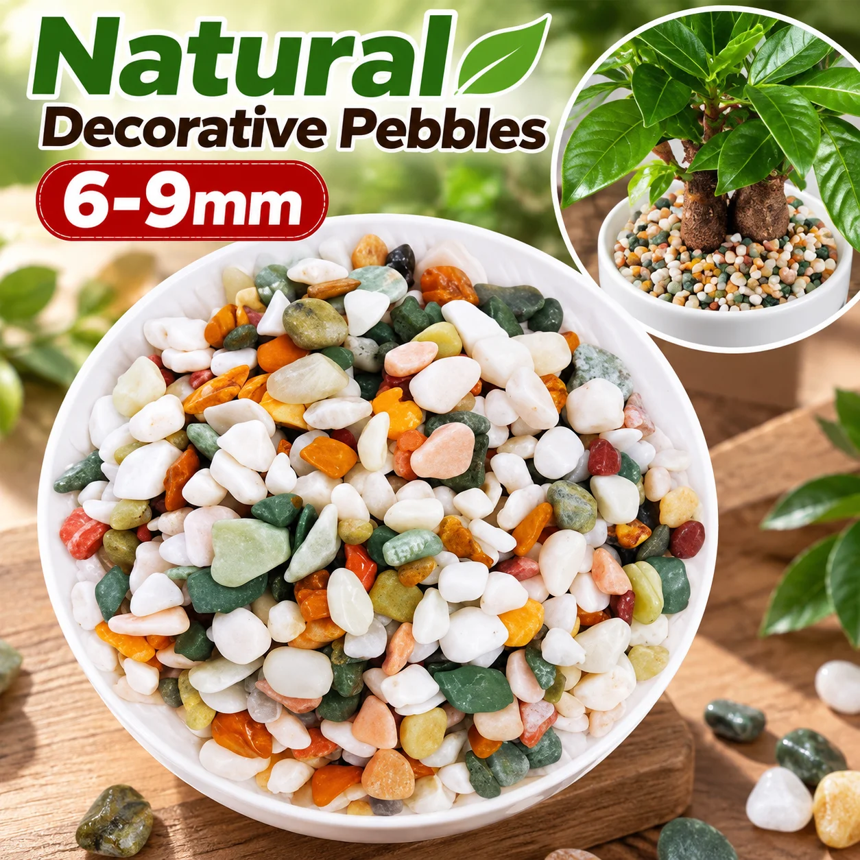 Natural Decorative Pebbles 6-9mm Mixed Color Stones for Plant Pots Succulent Bonsai Aquarium Vase Garden DIY Home Decor