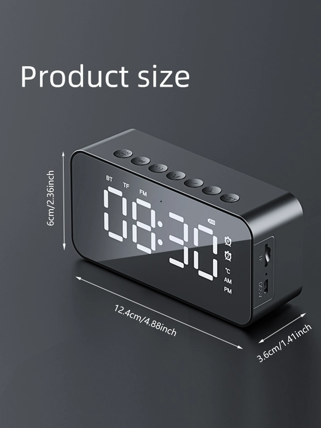 Desktop mini LED mirror digital clock, alarm clock bluetooth wireless audio cell phone speaker stereo sound effect,...