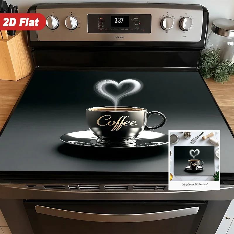 Coffee Heart Steam 2D Stove Mat – Heat & Scratch Resistant, Easy-Clean Cover for Induction, Ceramic & Electric Cooktops