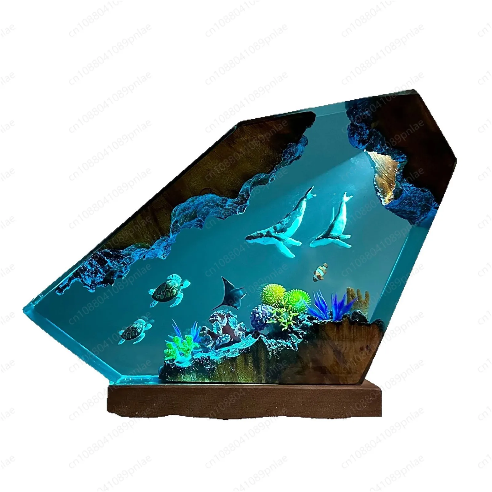 

Настольная лампа ручной работы из смолы в морском стиле — Деревянный ночник «Пара: кит-буханка и черепаха» для влюбленных