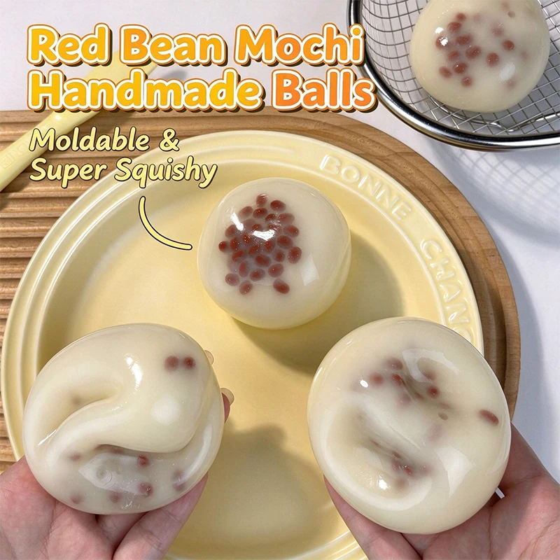 Squishy Red Bean Mochi Stress Ball Squeeze Toys Vaseline Plasticity No Rebound Soft Feel Fidget Toy Sensory Anti Stress Toy Gift