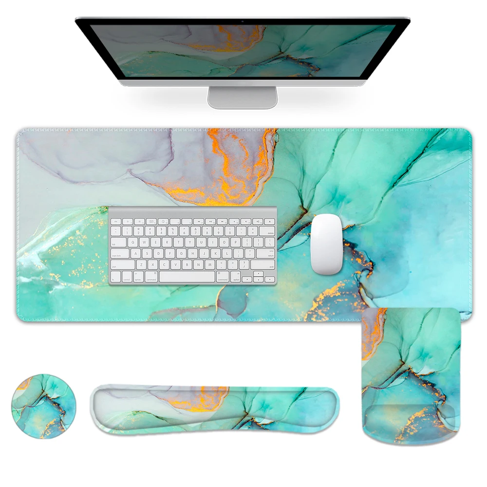 Green Marble Mouse Pad Four-Piece Set -The mouse pad relieve wrist pain, ultra-smooth surface, exquisite pattern