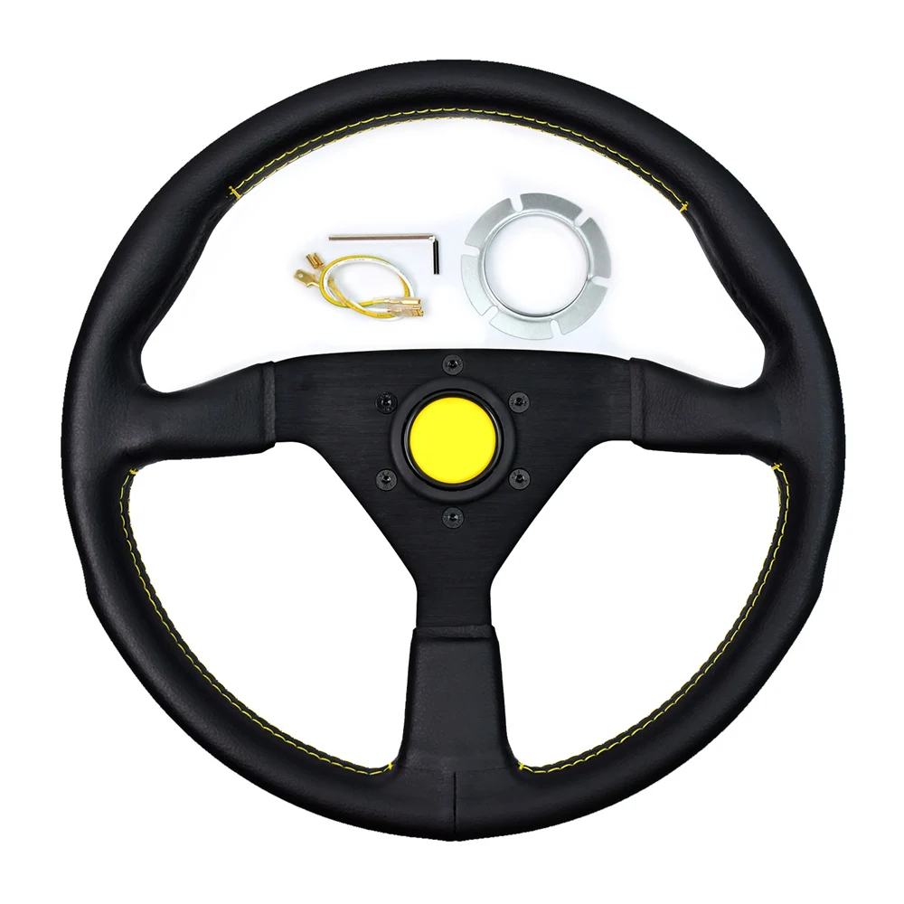 

M Brand JDM 3 Spokes 350MM Universal Sport Steering Wheel Balck Leather 6 Hole Flat Simulation Steering Wheel for Racing Game