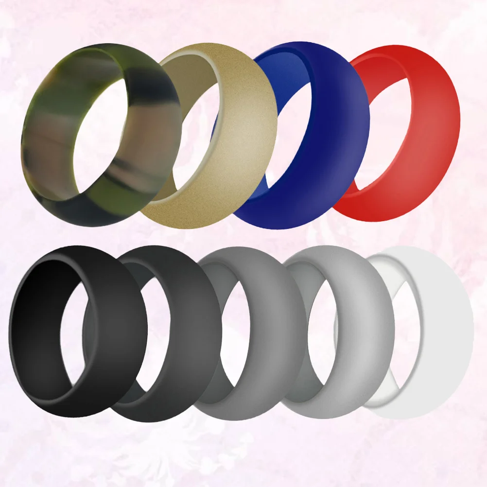 

9pcs Silicone Sports Rings For Women Men Comfortable Skin-Friendly Exercise Replacement Mono Color Wedding Bands Housework Gym