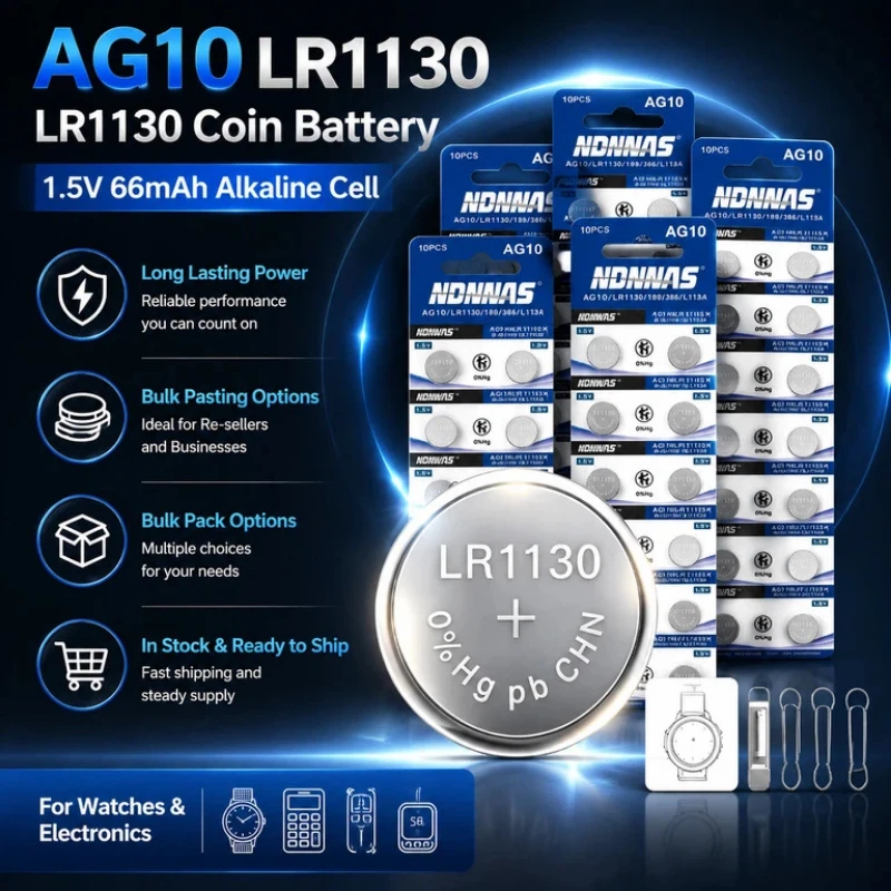 AG10 LR1130 1,55V Knopfbatterie Kompatibel mit 389A LR54 L1131 SR1130 für Uhren, Taschenrechner und Elektronik