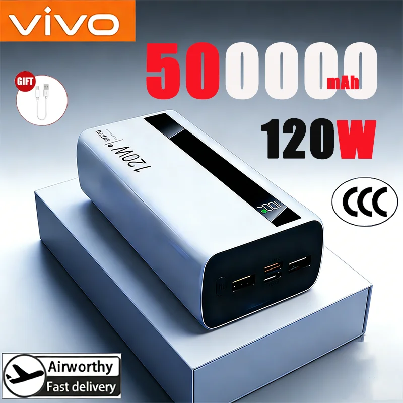 

Портативный внешний аккумулятор ViVO 500000 мАч, 120 Вт, сверхбольшая емкость, внешний аккумулятор с быстрой зарядкой для Iphone, Samsung, Huawei