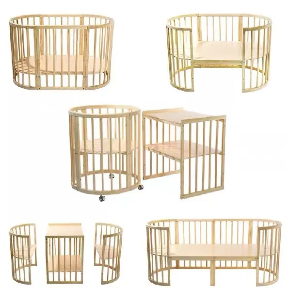 Babyfond wieg massief hout rond multifunctioneel te verbinden bb tweepersoonsbed middenbed