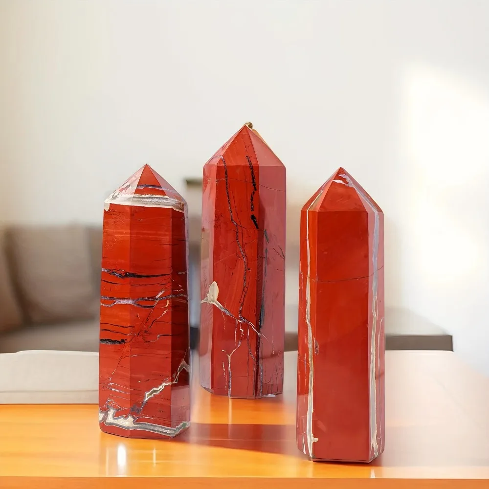 1pc Red Jasper Crystal Obelisk Standable Pointed Wand Hexagonal Tower Design Vibrant Home Decor & Mineral Specimen Perfect Gift