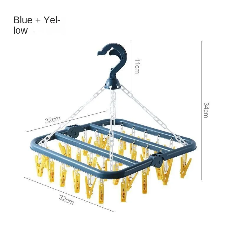 Foldable Drip Hanger with 32 Clips- Plastic Hanging Drying Rack for Clothes Underwear Socks Windproof Drying Rack Clothes Hanger