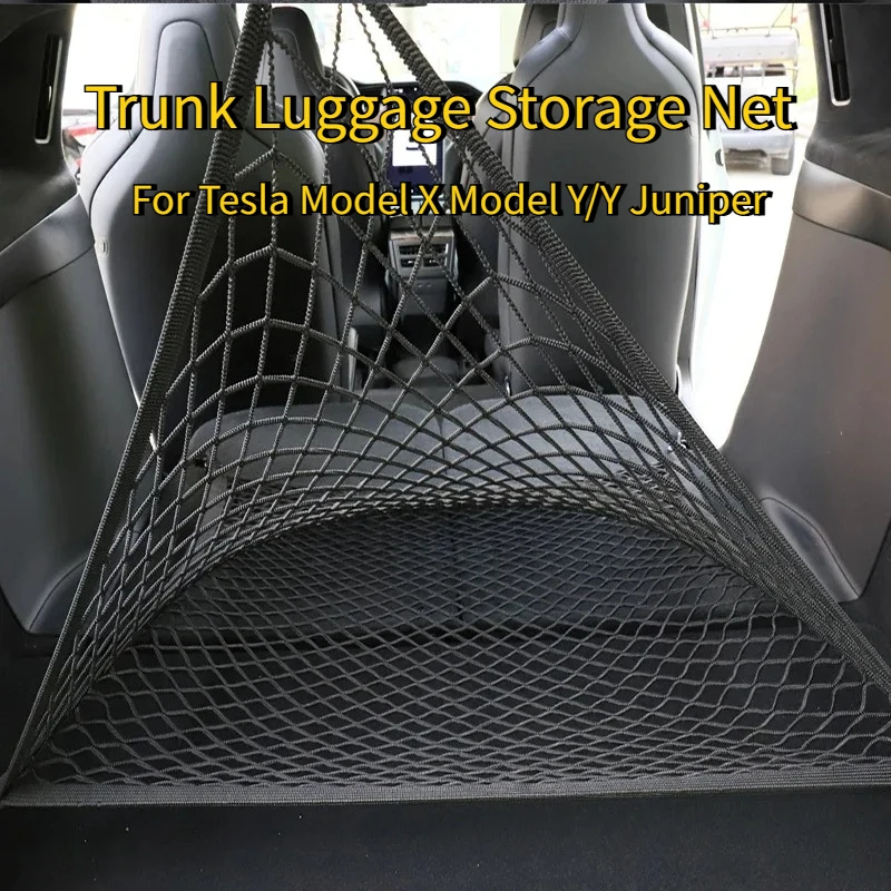 For Tesla Model Y Juniper Model X Trunk Luggage Storage Net Bag Hook Traveling Baggage Outdoor Camping Fixed Net Car Accessories
