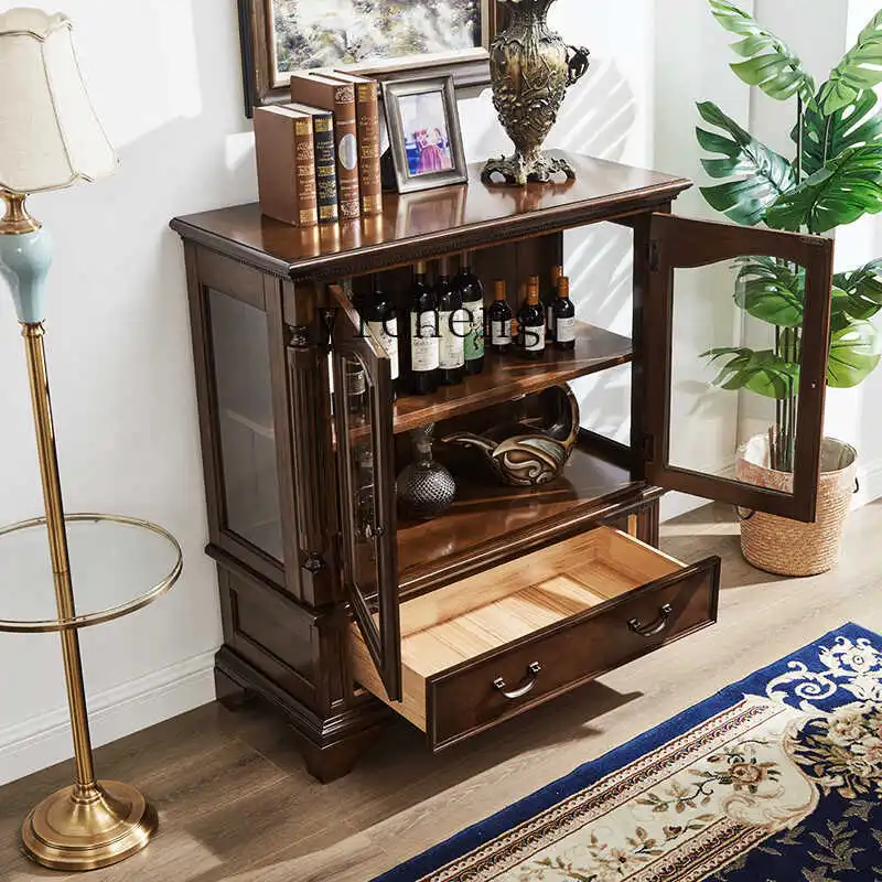 

HYS wood wine cabinet against the wall glass door tea cabinet living room floor TV