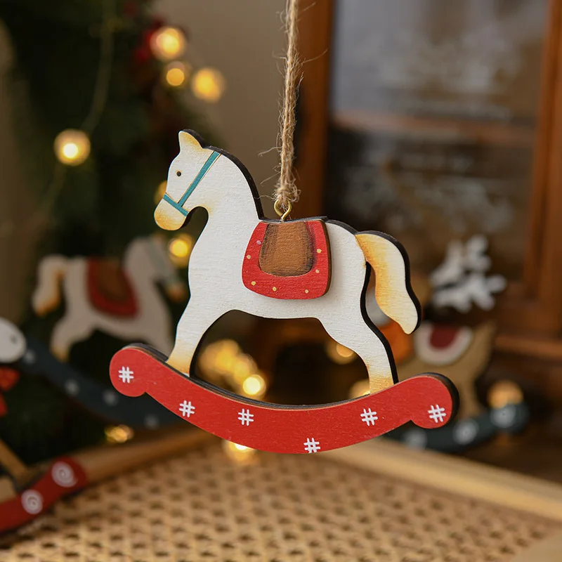 

Christmas Wooden Horse Pendants Cute Xmas Tree Hanging Ornaments DIY Crafts for Home Christmas Party New Year Gifts Decorations