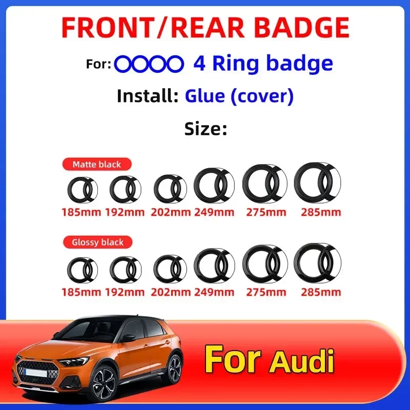 

1PCS ABS Car Front Hood Rear Trunk Logo Emblem Badge Sticker for Audi S A3 A4 B8 8P 8V B6 A5 A6 C7 Q5 B9 B7 C6 A1 Q7 Q3 Tt A7 8L