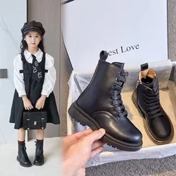 British style children's boots Girls Boots Non-slip Spring Autumn Kids leather shoes black brown 3 4 5 6 7 8 9 10 11 12T