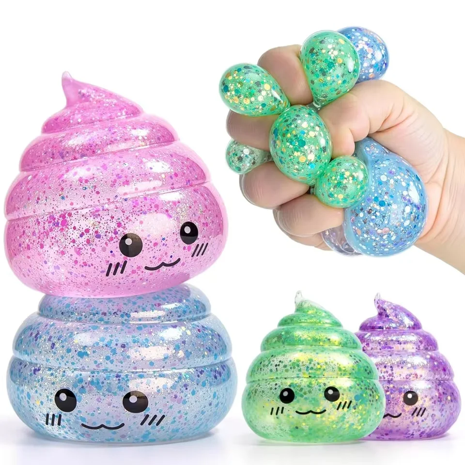 Novelty Squishy Poo Stress Ball Squishies Toys Glitter Funny Stretch Squeeze Fidget Toys for Adults Fool's Day Prank Gift