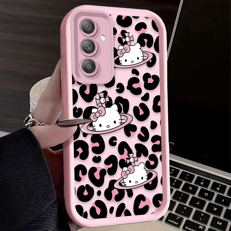 Sanrio Hello Kitty Leopard Print Case for Samsung Galaxy S24 S23 S22 S21 Ultra Plus FE A54 A34 A14 A73 A53 A33 5G Silicone Cover