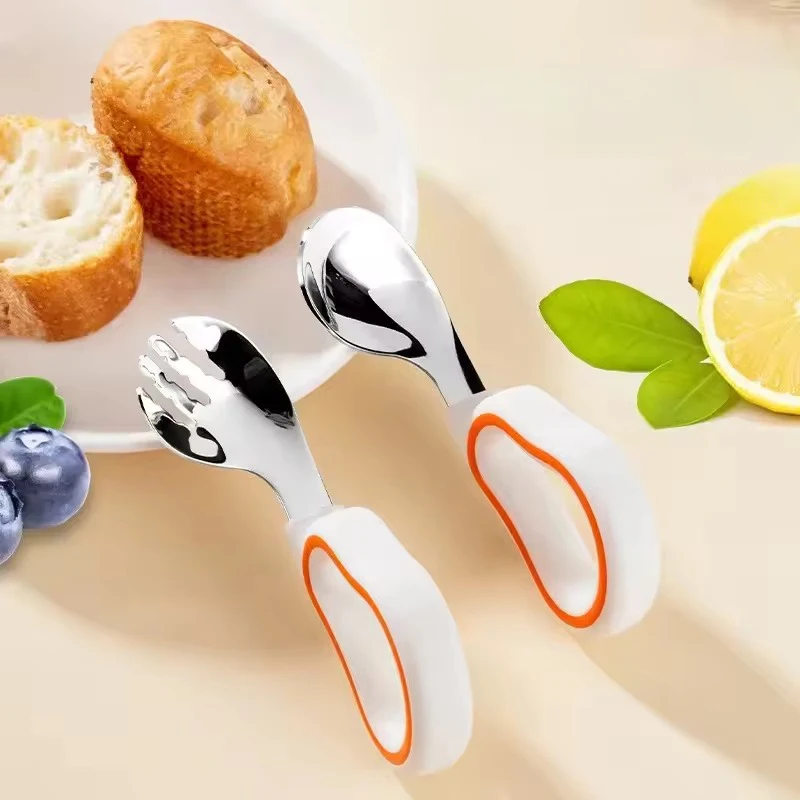 تدريب تناول الطعام للأطفال، ملعقة وشوكة من السيليكون الناعم، أدوات مائدة للأطفال الصغار، تعلم تناول الطعام، أدوات مائدة شوكة ناعمة للتدريب على أدوات مائدة الأطفال #6