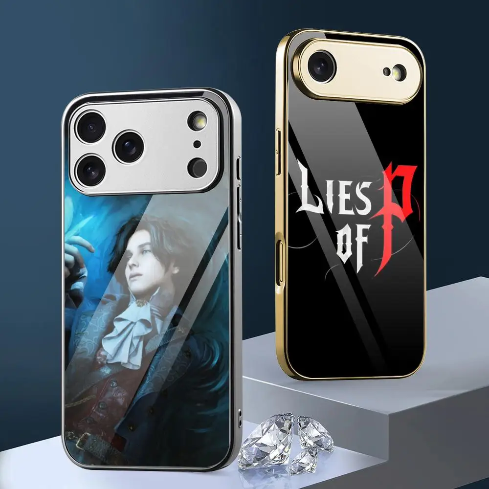 Game L-Lies Of P Phone Case For iPhone 17 16 15 14 13 12 Pro Max Plus Electroplated Metal Bumper Case Slim Glass Back