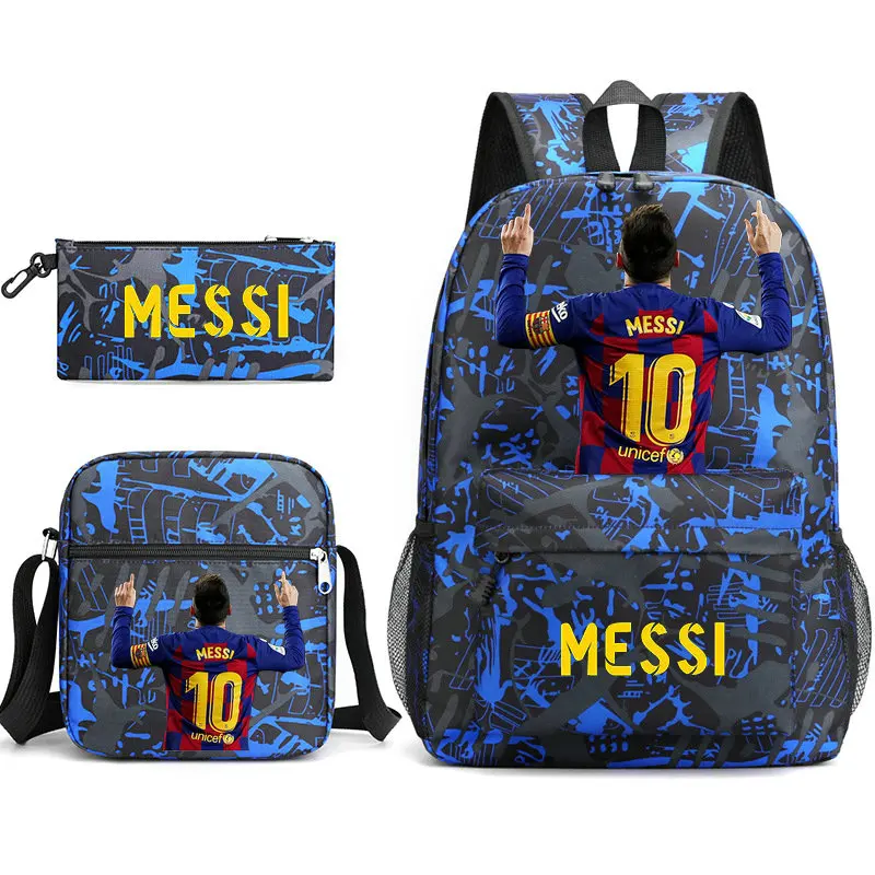 Sports Football Messi Backpack with Shoulder Bags Rucksack Casual School Bags for Boys Girls Women Student Teenagers Sets