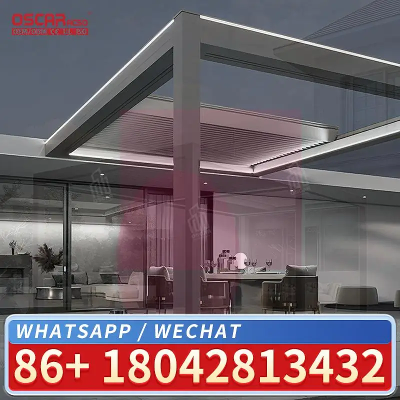 Outdoor Privacy Tempered Glass Waterproof Frameless Aluminum Sliding Doors for Balconies Patios Gardens Louver Pergola