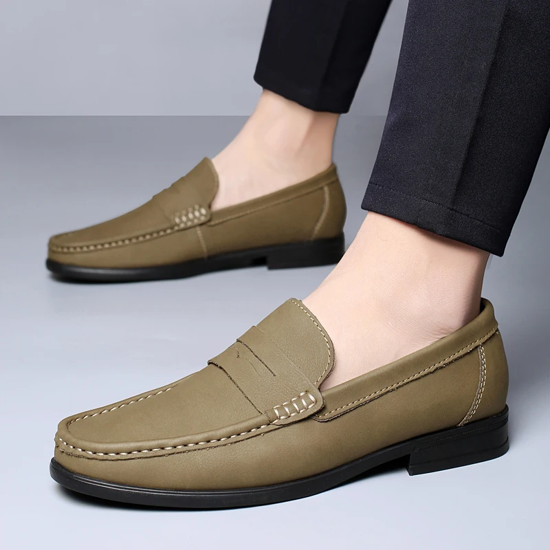 

Spring New Men Classic Breathable and Non Slip Driving Genuine Leather Loafers Mens Business Comfortable Casual Leather Shoes