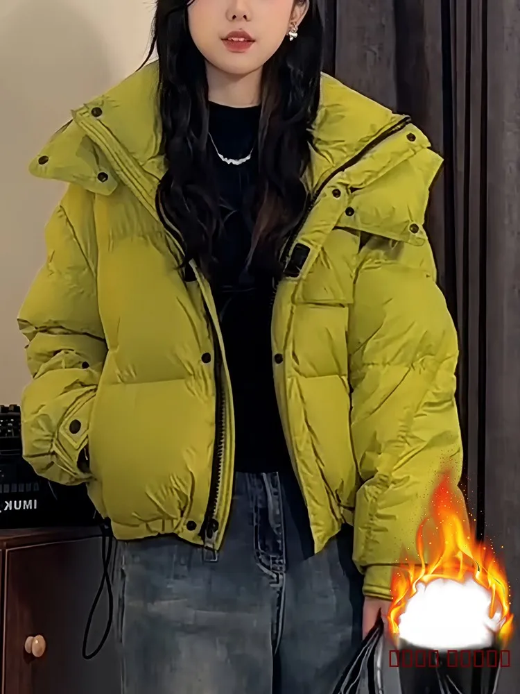 

Korean Sle Fce Lined Thi Warm Cotton Jaet ort Outerwear Women Winter New Faionable Hooded down Cotton Coat