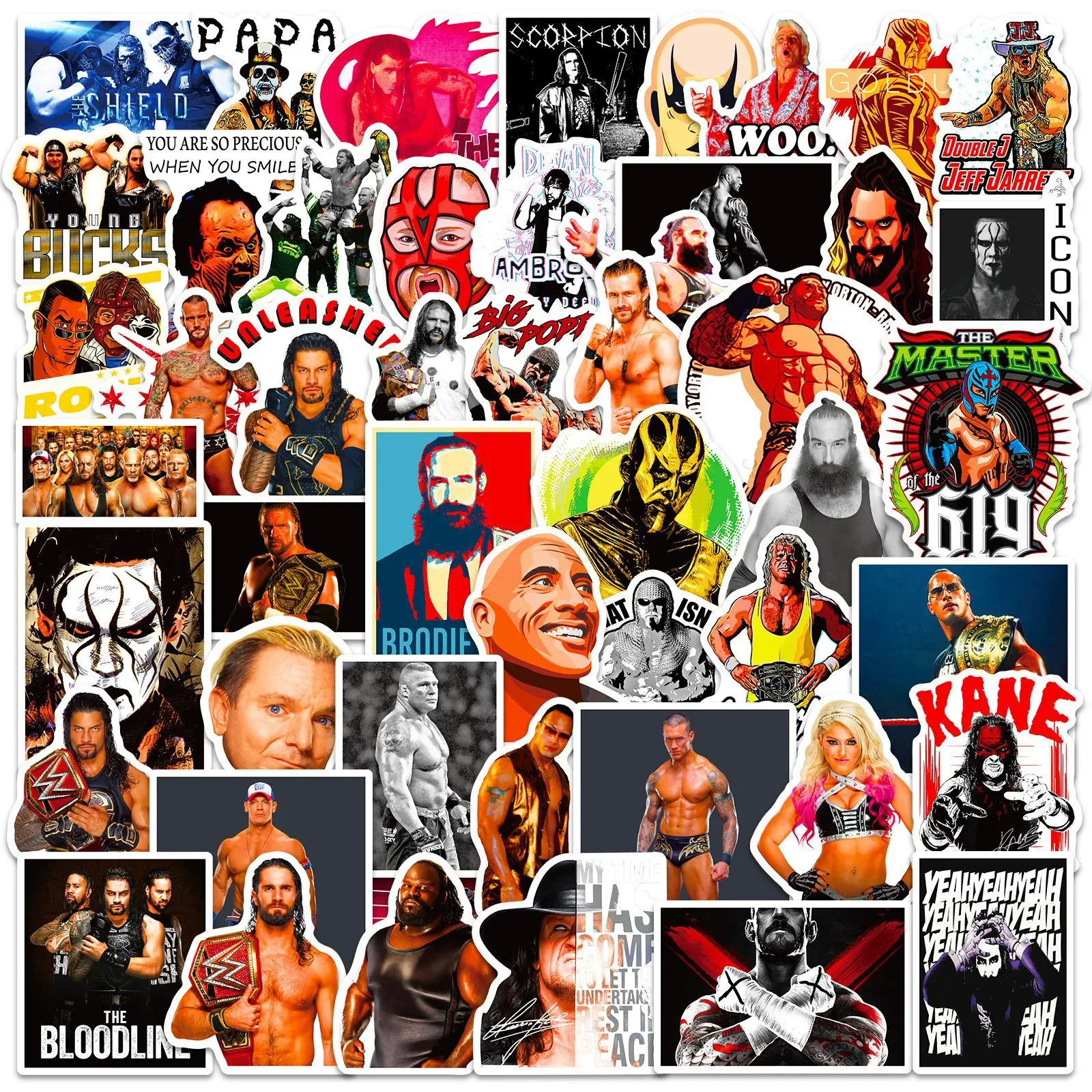 Adesivos americanos personagem atleta profissional, WWE Wrestling, 50pcs