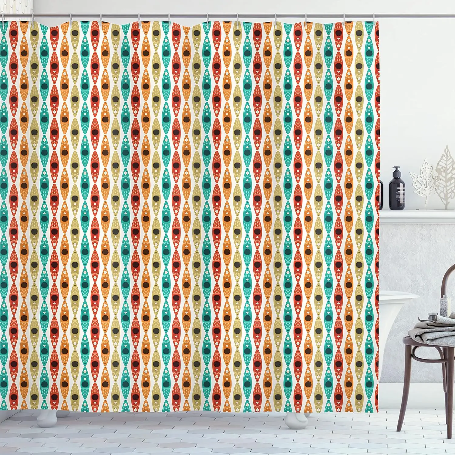 

Retro Pattern Shower Curtain Geometric Design Colorful Abstract Art 1950s Style Bath Decor Waterproof Fabric Home Accessories