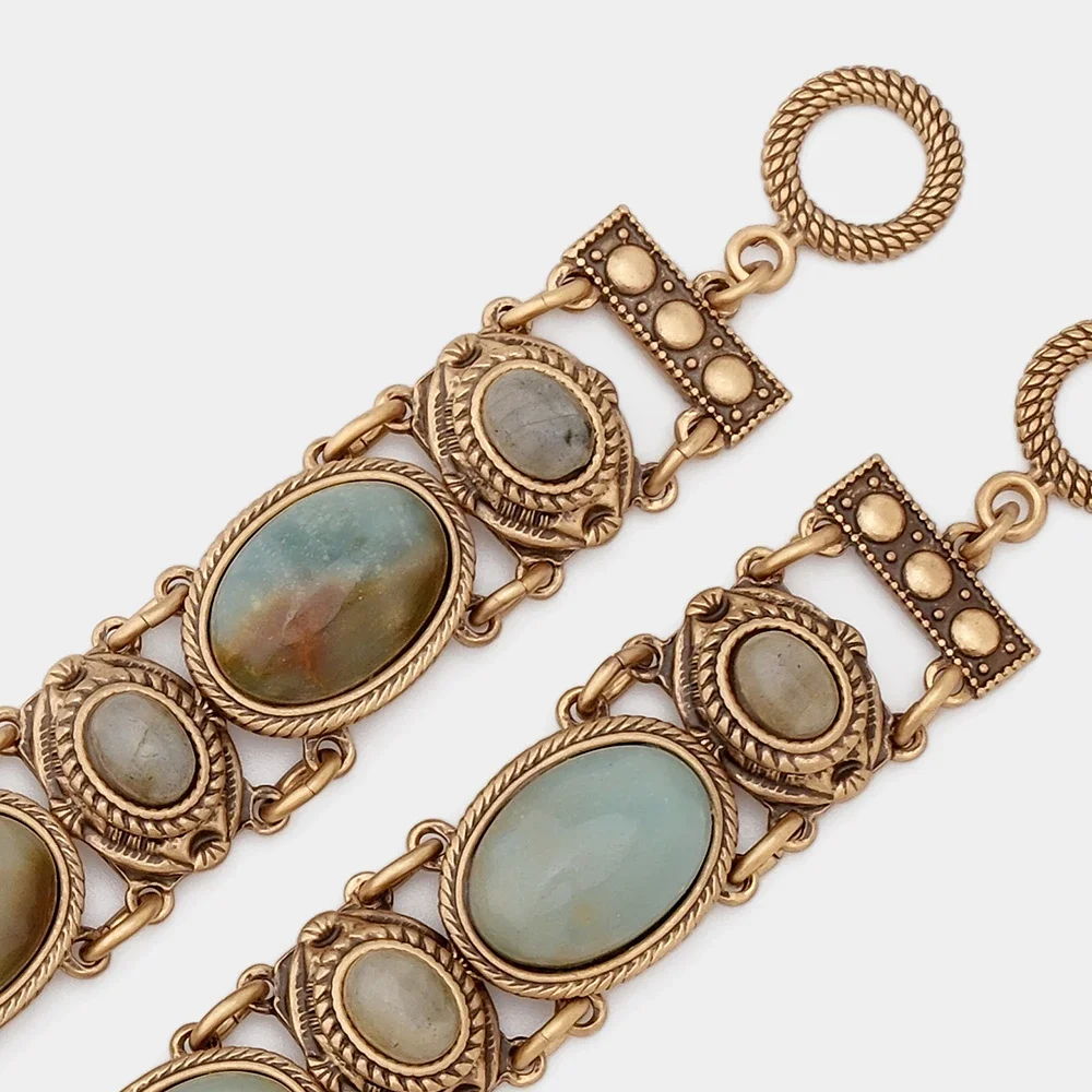 AB/Vintage copper gold plated natural stone heavy craft OT clasp luxury bracelet necklace set for women jewelry.