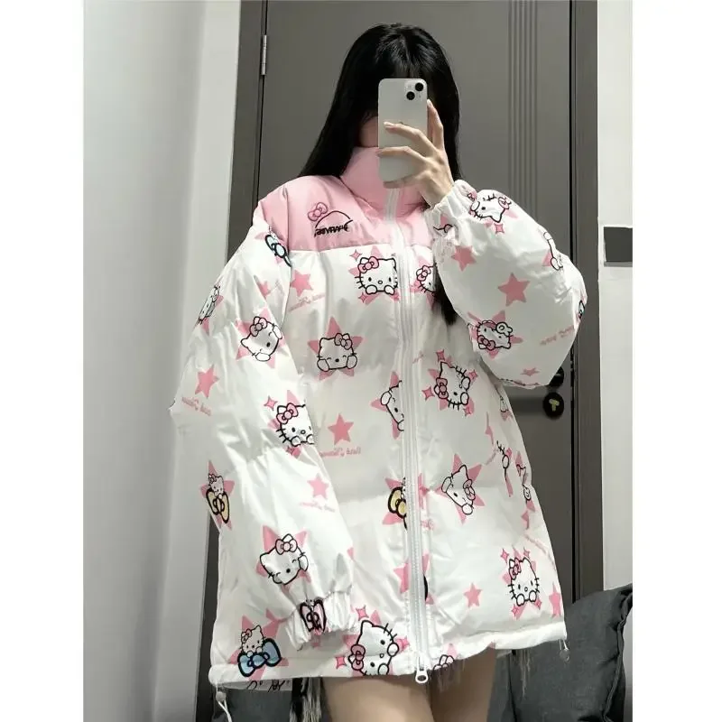 

NEW Anime Kawaii Winter Loose Trend Y2K Hello Kitty Women Down Jacket Sanrioed Thicken Warm Cotton Clothes Coat Girl Student Top