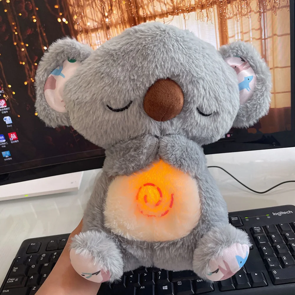 Cute Fluffy Soothing Koala Calming Anxiety Relief Breathing Music Koala Bear Toys Sleep Buddy Plush Doll with Sound and Lights