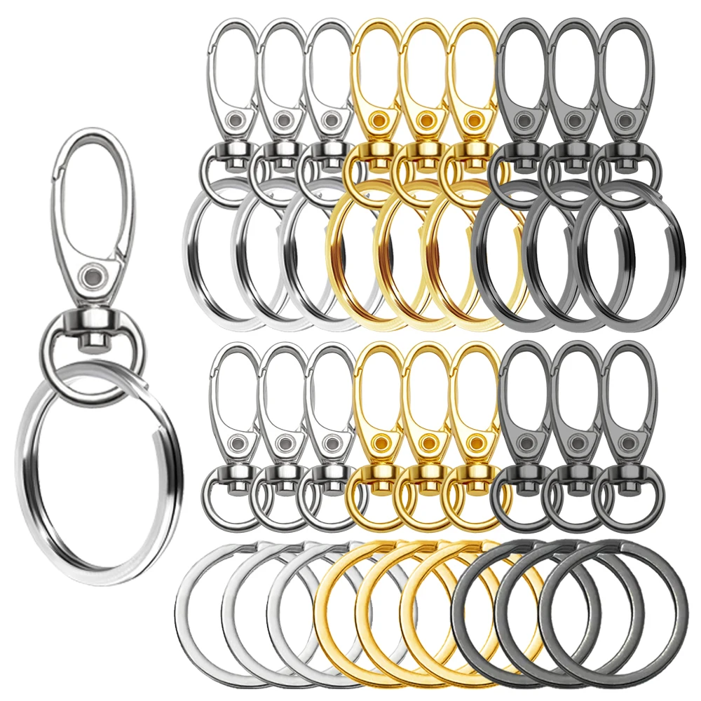 10/15sets Rotating hook and loop lobster claw metal keychain clip,keychain making kit for keys, art crafts, jewelry making, gift
