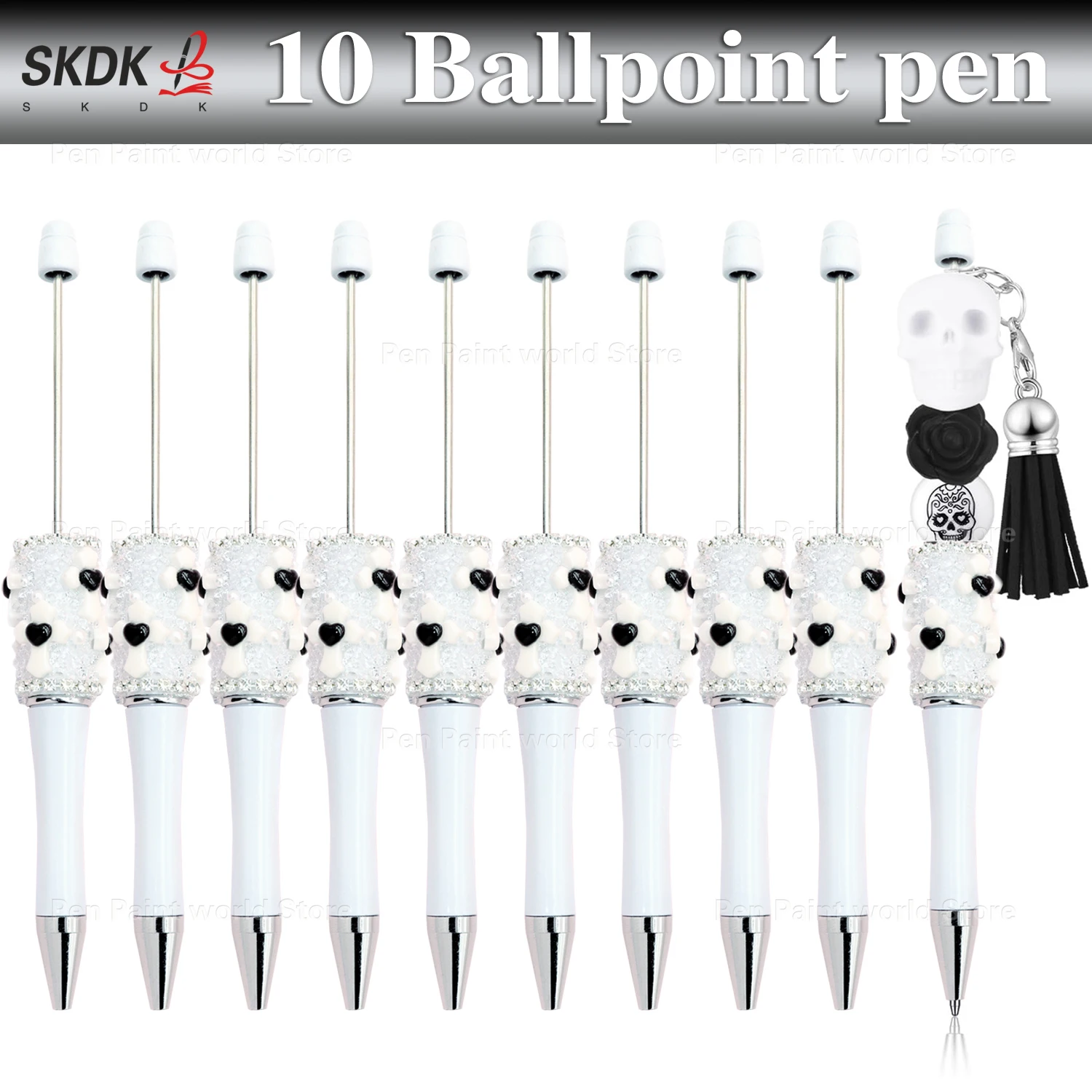 

10Pcs Decorative DIY Cross Bead Pen –Halloween Pearl‑Studded Rhinestone Ballpoint Pen for Journaling & Gifts
