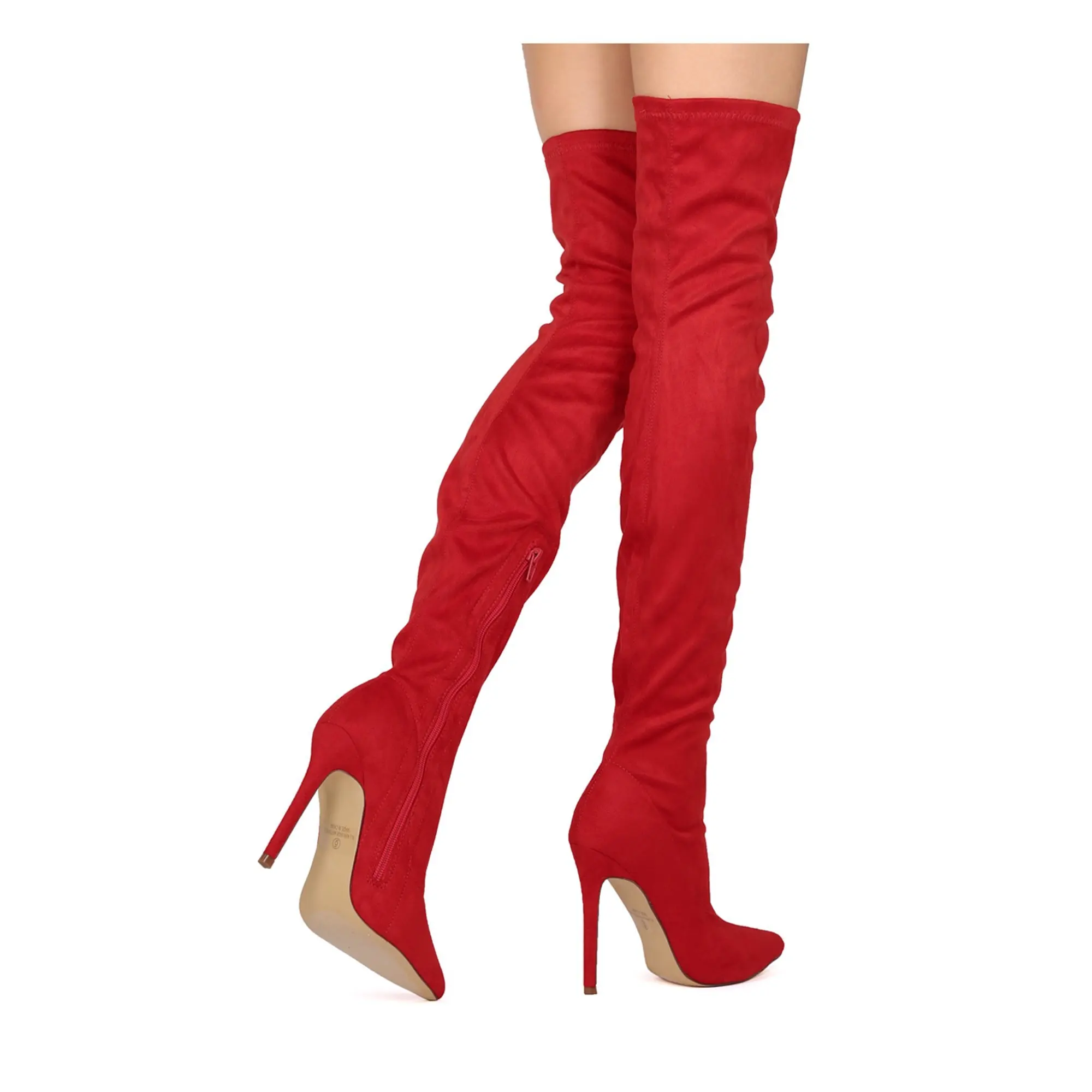 Black Stretch Boots Suede High Heels Pointed Thigh High Boots Size Zipper Over The Knee Boots Sexy Women Shoes