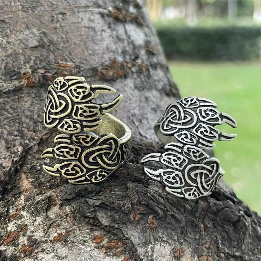 Nostalgia Viking Bear Paw Claw Veles Symbol Protection Slavic Animal Ring Open Irish Trinity Knots Talisman Jwelry