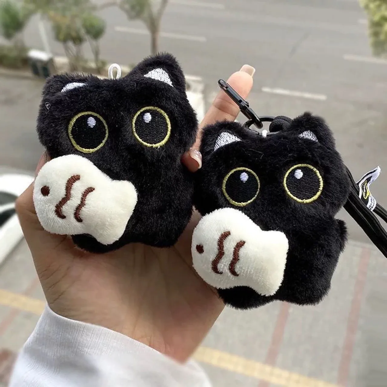 Classic Cute Plush Black Cat Pendant Keychain For Women Creative Charm Fish Cats Keyring Young Jewelry Gifts image 2