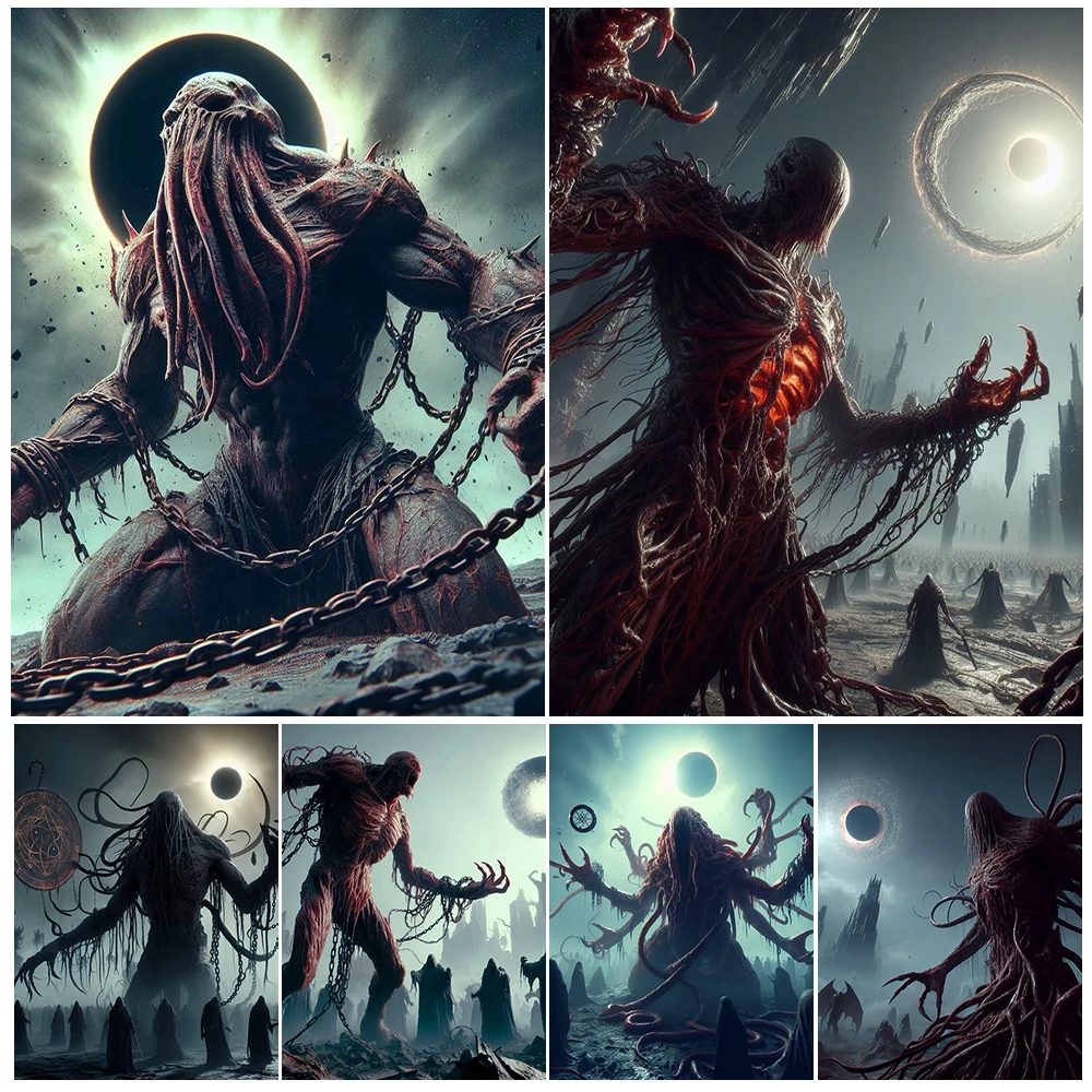 

Great Old One Creepy Vintage Abstract Wall Art Canvas Painting Cthulhu Mythology Old God Art Poster Print Home Decor Unframed