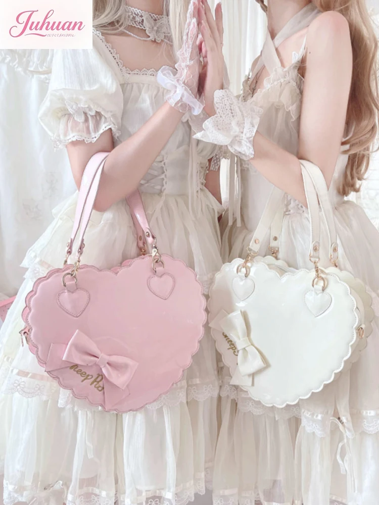

Japanese Original Biscuits Love Bags Handbag Sweet Lady Lolita Sweet Bow Messenger Bags Women Pu Patent Leather Female Lo Bag