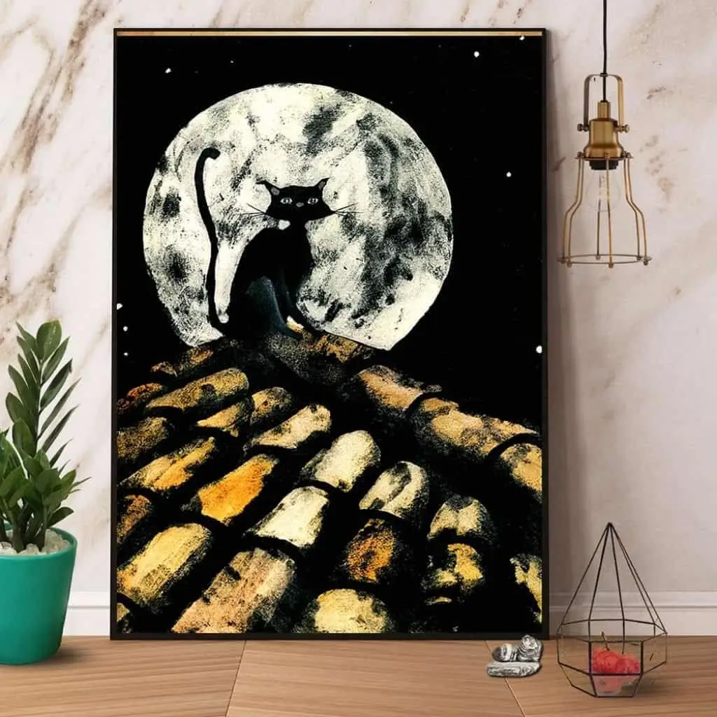 Black Cat On The Roof Top And Moon metal Poster Wall Decor Vintage Style Rusty Look Plaque for Bar Home Garage Man Cave tin sign