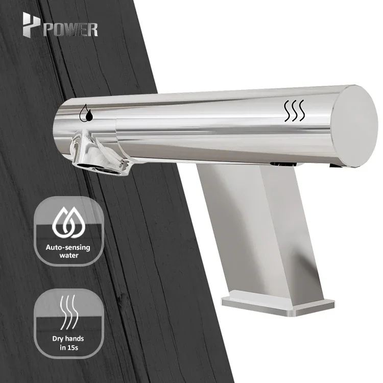 Copper Chrome Plated Air Tap Hand Dryer Faucet 2 In 1 Air Tap Brass Chrome Automatic Water Tap Smart Touch Free Sensor Faucet