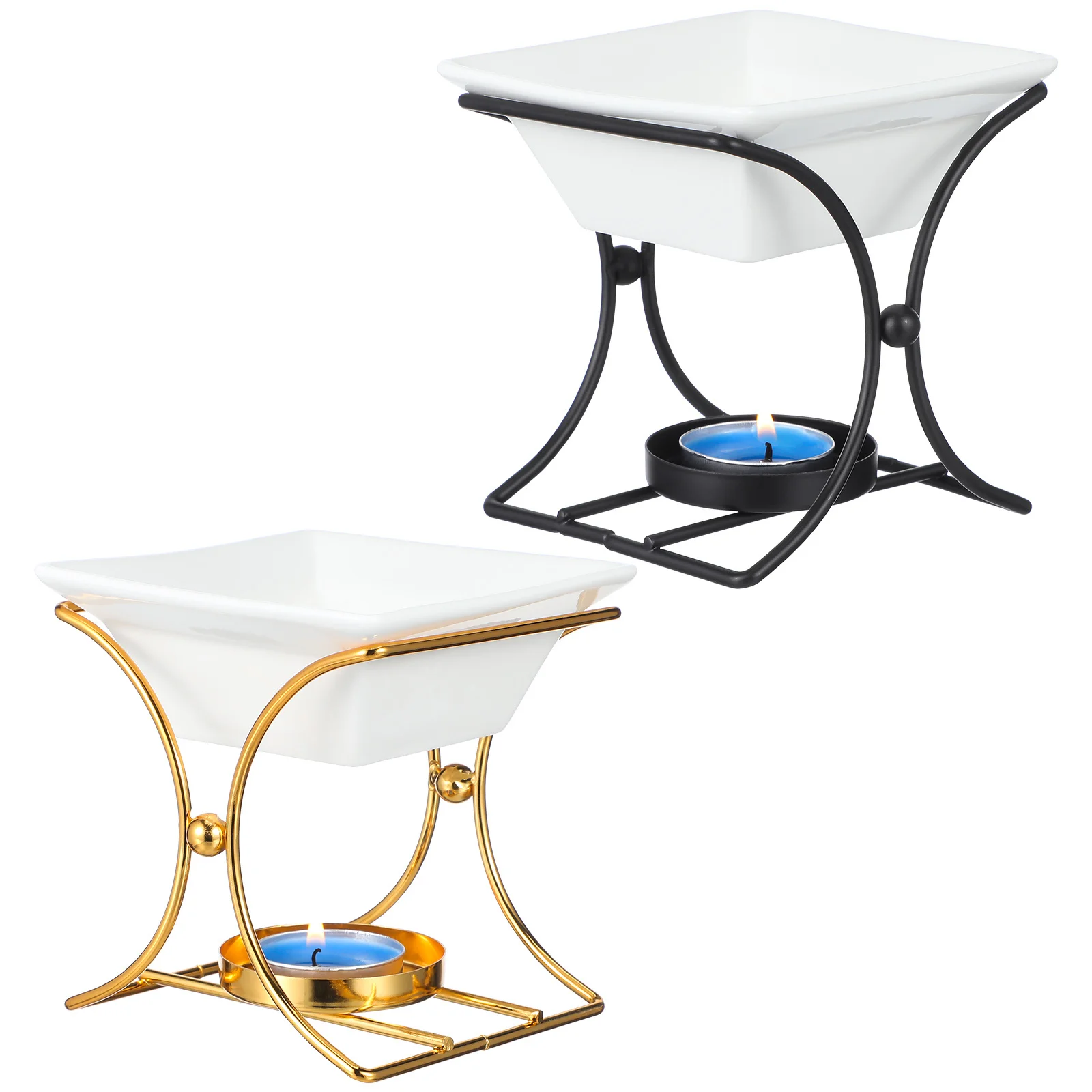 

2Pcs Aromatherapy Wax Burner Set Ceramic Oil Burner Iron Frame Tealight Holder for Scented Oil Diffuser Home Decor Living Room