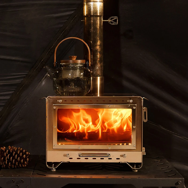 3F UL GEAR Stainless Steel Fireplace Secondary Burning Wood Stove Large Glass Window Camping Tent Stove Firewood Heater