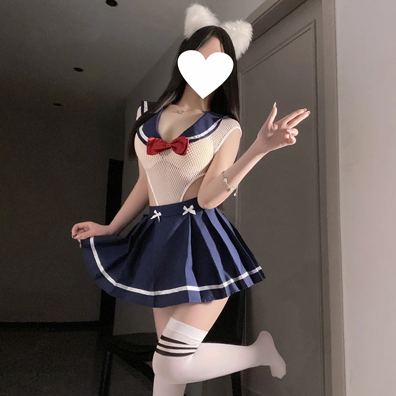 Сексуальное милое боди школьницы, униформа JK для косплея, сетчатый комбинезон, плиссированная мини-юбка, кавайная студенческая одежда для ролевых игр