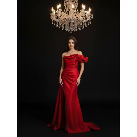 Customized Formal and Evening Dresses for Special Occasions Mermaid Rose Red Elegant Chic Woman Evening Dress Off the Shoulders