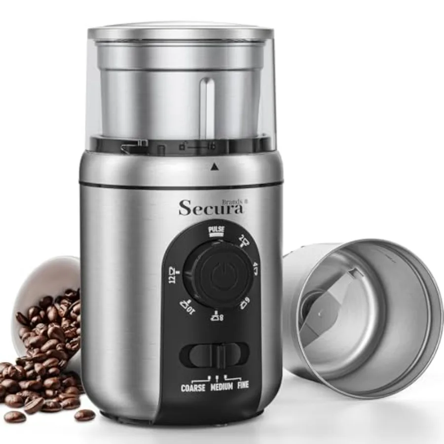 

Electric Coffee Grinder for Coffee Beans, Spices, Herbs Adjustable Coarse to Fine Setting for 12 Cup Capacity with 1 Removable