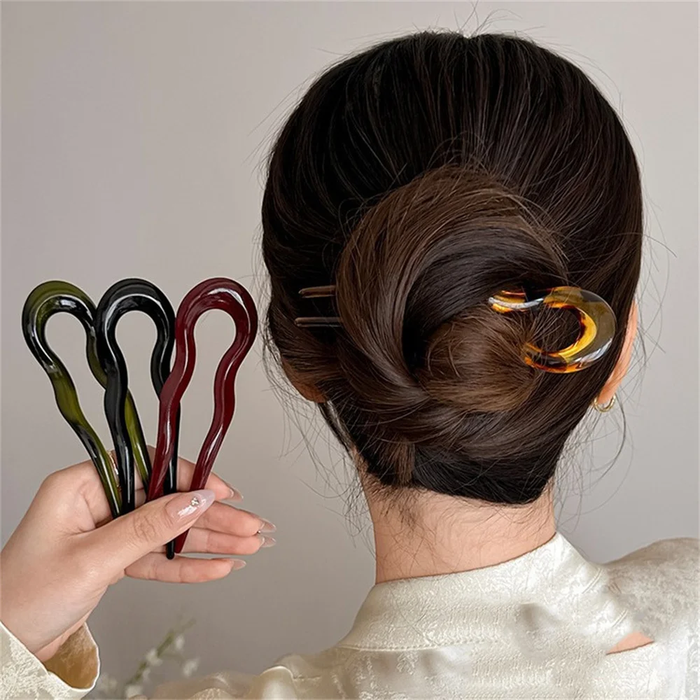 U-förmige Haargabel Modische Schildpatt-Acetat-Acryl-Haarspange Geometrischer Kopfschmuck Haarstäbe für Frauen und Mädchen Haaraccessoires – Detail 5