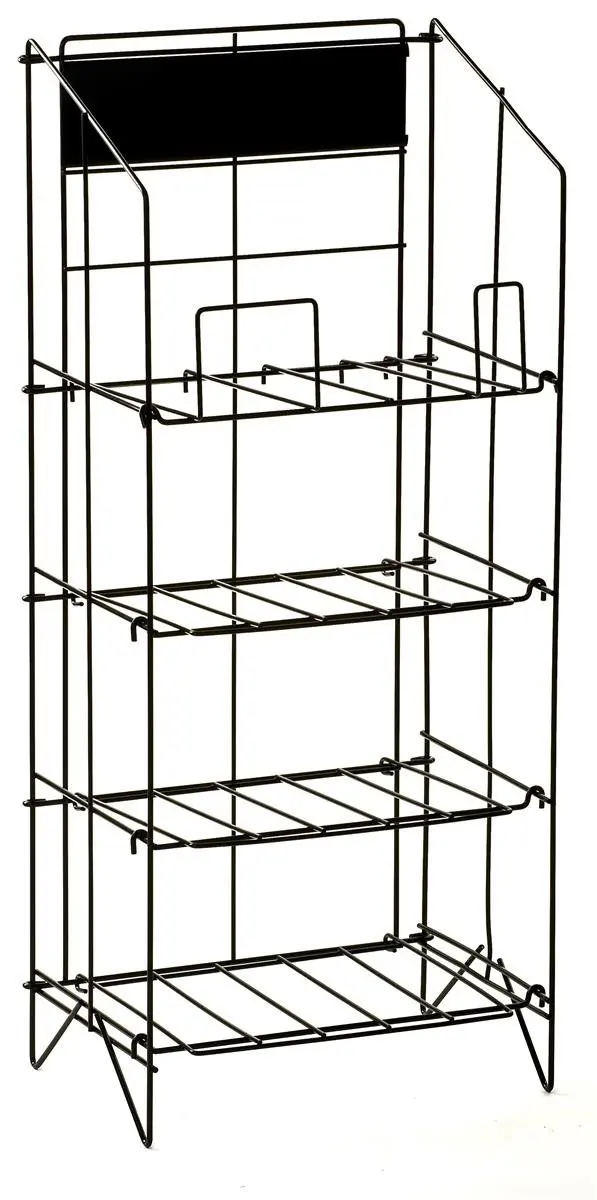 Wire Newspaper Stand, Black, 4 Shelves, Customized