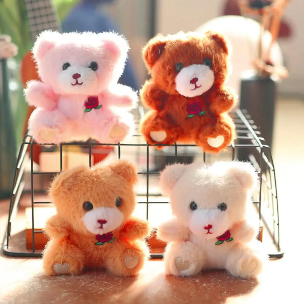 Plush Bear Keychain Rose Embroidered Bear for Backpack Diy Plush Stuffed Craft Cartoon Car Gift