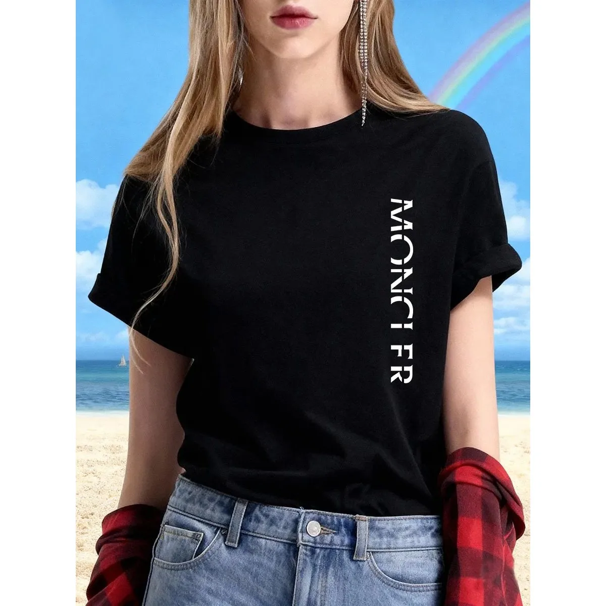 

Роскошная брендовая модная футболка с буквенным узором и принтом Cleanfit Sle, женский топ, льняной материал, другой материал 00%