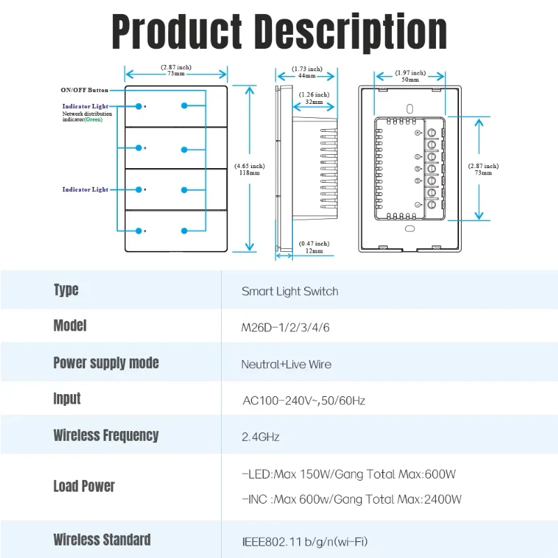 Milfra Smart Switch Zigbee WIFI Light Switch 1/2/3/4/6 Gang Voice Control Work With Alexa Google Home Tuya Control With Neutral